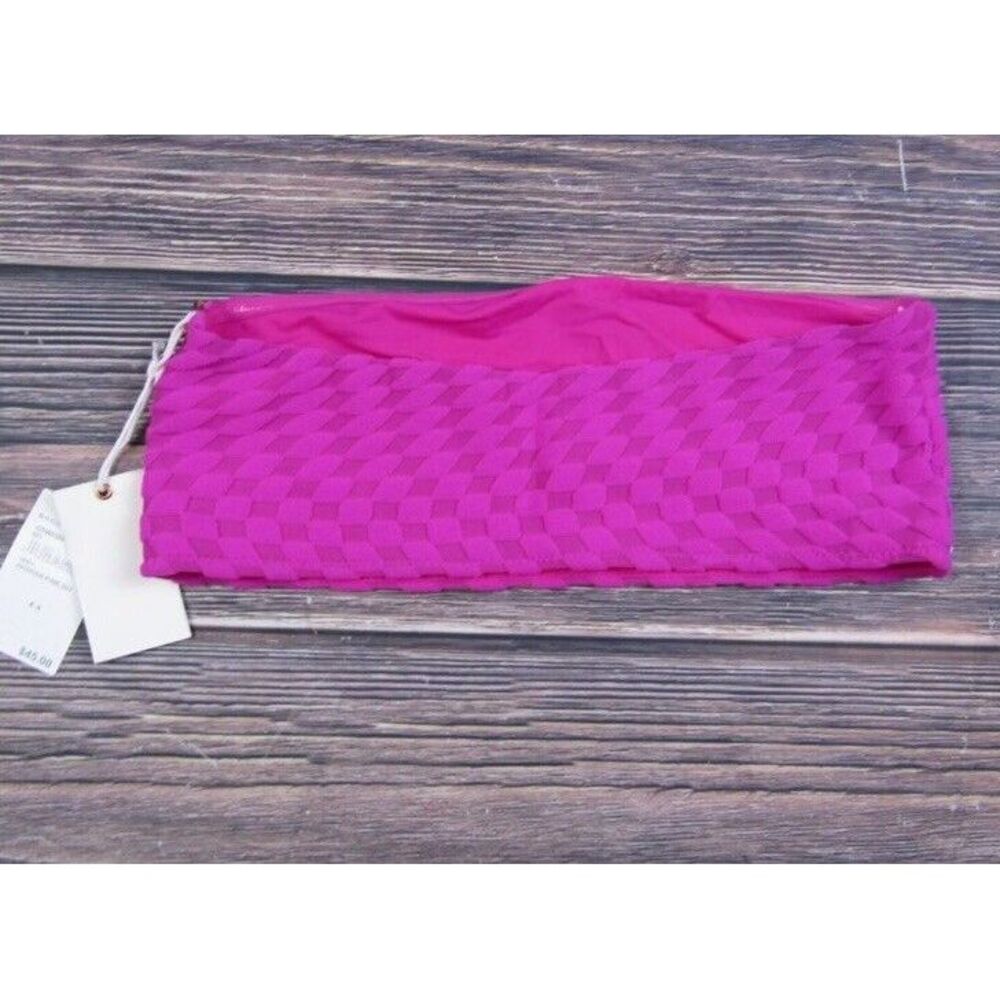 Good American NEW Size 3 Jacquard Better Bandeau Bikini Swim Top Pink Large‎